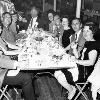 May 1963 - District 4C-4 Convention, Hoberg‘s Resort, Lake County - Dinner time. L to R around the table: Art & Maryann Blum, Joe & Emma Giuffre, member (opposite end of table), wife (to his left), Bill Tonelli, Estelle & Charlie Bottarini, and Irene Tonelli.