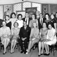 May 1963 - District 4C-4 Convention, Hoberg‘s Resort, Lake County - Cabinet members and wives (?). Centered in back row, left of L in banner, is Joe Giuffre, incoming District Governor; and Estelle Bottarini (fourth on his left).