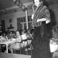 May 1963 - District 4C-4 Convention, Hoberg‘s Resort, Lake County - Estelle Bottarini modeling a dress and fur wrap during a fashion show during the Ladies Luncheon.