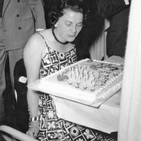 May 1963 - District 4C-4 Convention, Hoberg‘s Resort, Lake County - Estelle Bottarini blowing out candles during her birthday celebration at the convention. Her birthday was May 26th.