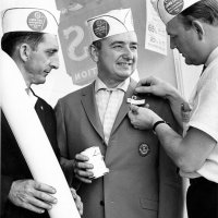10/1/63 - White Cane Day - L to R: Charlie Bottarini, Frank Ferrera, and Walt Jebe, in publicity shots, preparing to visit stores in the area to raise funds for White Cane Day.