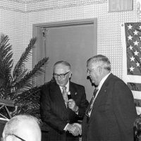 7/10/76 - Installation of Officers, Fort Mason Officers Club, San Francisco - Past International Director Bab Simontacchi, on left, congratulating Joe Giuffre as he presents Joe with a Life Membership in Lions International.