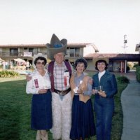 5/9/84 - District 4-C4 Convention, El Rancho Tropicana, Santa Rosa - Wednesday evening’s Western Barbecue - L to R: Estelle Bottarini, Howard Pearson, Eva Bello, and Margot Clews.