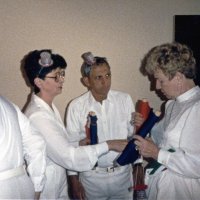 5/17/86 - District 4-C4 Convention, El Rancho Tropicana, Santa Rosa - Costume Parade - L to R: Estelle & Charlie Bottarini, and Sophie Zagorewicz.