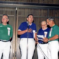May 1987 - District 4-C4 Convention, El Rancho Tropicana, Santa Rosa - Tail Twister Contest - Frank Ferrera, Handford Clews, Ted Zagorewicz, and Charlie Bottarini.