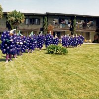 May 1987 - District 4-C4 Convention, El Rancho Tropicana, Santa Rosa - Costume Parade - Grapes on parade; can’t tell who is who.
