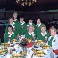 May 1987 - District 4-C4 Convention, El Rancho Tropicana, Santa Rosa - Ladies Luncheon - L to R, standing: Claire Holl, Diane Johnson, Margot Clews, Pauline Woodall, and Emily Farrah; seated: Blanche Fregosi, Estelle Bottarini, Linnie Faina, Sophie Zagorewicz, and Grace San Filippo.