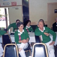 5/5/90 - District 4-C4 Convention, El Rancho Tropicana, Santa Rosa - L to R: far side of table: Handford Clews, and Emily & Joe Farrah; near side: Blanche Fregosi, and Estelle & Charlie Bottarini.