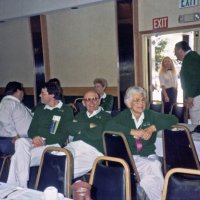 5/5/90 - District 4-C4 Convention, El Rancho Tropicana, Santa Rosa - L to R: far side of table: obscured, Diane Johnson, and Handford Clews (standing); near side: John Madden, Lyle Workman, Al & Blanche Fregosi, and Estelle Bottarini.