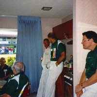 5/11/1991 - El Rancho Tropicana, Santa Rosa - L to R, seated: Sam San Filippo and Giulio Francesconi (back to camera), standing: Mike Castagnetto, Dick Johnson, and Lyle Workman.