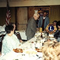 9/18/91 - Awards Night & Induction of Ben Speteri, Granada Cafe, San Francisco - L to R: far side: Claire & Art Holl, and Ted Zagorewicz; head table: Mike Castagletto, standing, and Joe Farrah, seated; near side, front to back: unknown, unknown, John Madden, and Lyle Workman.