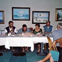 8/17/05 - Sharp Park Golf Course, Pacifica - Blowing out the candles being enjoyed by Lion Bre Martinez, guest, birthday boy, Laverne Cheso, Lion Dick Johnson, and a guest. Lion Charlie Bottarini and another guest (facing away from camera).
