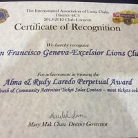 5-15-16 - District 4-C4 Convention, Red Lion Inn, Sacramento - One of the Certificates of Recognition received for our efforts in the Youth & Community Activities Raffle.
