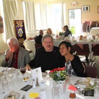 8/16/17 - 68th Installation of Officers, Sharp Park Restaurant, Pacifica - Front: Lion Ward Donnelly, Lion Bob Fenech with Leona Wong. Back: Lion Bill Graziano (his back), Jackie Lowe, and a guest. Lion Sharon Eberhardt way off down the corridor.