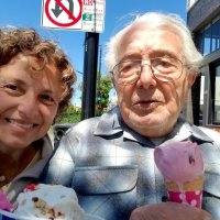 6/2/21 - Joe Farrah, with daughter Terry, enjoying ice cream at Baskin-Robbins in downtown Burlingame.