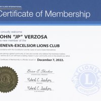 1-18-23 - Italian American Social Club, San Francisco - Certificate of Membership for new Lion John “JP” Verzosa, sponsored by Bob Lawhon. Presented at the meeting on January 18th, 2023 by President Bob Lawhon.