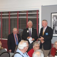 7-19-23 - Basque Cultural Center, South San Francisco - 74th Installation of Officers - L to R: Outgoing President Bob Lawhon, PDG Mario Benavente, Installing Officer, and Incoming President Steve Martin.