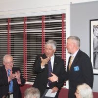 7-19-23 - Basque Cultural Center, South San Francisco - 74th Installation of Officers - Steve Martin, right, making comments after being installed. To his left are PDG Mario Benavente and outgoing president Bob Lawhon.