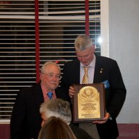 7-19-23 - Basque Cultural Center, South San Francisco - 74th Installation of Officers - Bob Lawhon, left, strikes a pose while Steve Martin shows off Bob’s Past President’s plaque.