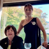9-17-23 - Basque Cultural Center, South San Francisco - Sharon Eberhardt, now Immediate Past President, seated, with Soonae Kang, at the SFCCLC Installation of Officers.