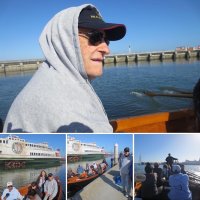 6-16-24 - from Roxanne Gentile’s Facebook - May 2018 - Dad, Al Gentile, in his childhood happy place, Aquatic Park; in a whale boat no less. He was on teh Galileo Whaleboat racing team in the 1940s.