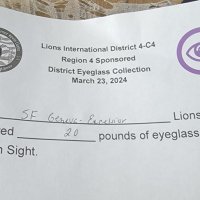 3-23-24 - Used Eye Glasses Collection, Burlingame Lions Hall, Burlingame - Receipt from the District for our 20 lbs. of used eye glasses.