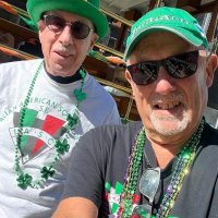 3-16-24 - St. Patrick’s Day Parade & Festival, downtown San Francisco - Bill Graziano, on the left, with Paul Giusto riding a motorized cable car in the parade.
