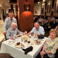 5-21-24 - LG’s Prime Steakhouse, La Quinta, CA - Joe (seated) and Nick Farrah, on left, having dinner with Patt Webber and friend.