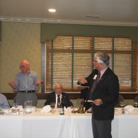 8-21-24 - 75th Installation of Officers, Basque Cultural Center, South San Francisco - Standing are Mario Benavente giving Bill Graziano his charge as Vice President. Seated are, L to R: Bob Lawhon, Joe Farrah, and Rose Benavente.