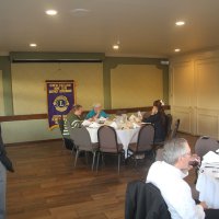 8-21-24 - 75th Installation of Officers, Basque Cultural Center, South San Francisco - Finding seats and talking are, L to R, near: Bill Graziano and Mike Foti; right middle: Zenaida Lawhon and Eleanor Britter; far table: Maryah Tucker, Denise Kelly, and Soonae Kang.