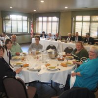 8-21-24 - 75th Installation of Officers, Basque Cultural Center, South San Francisco - L to R, near table: Sharon Eberhardt, Soonae Kang, George & Kathy Salet, Maryah Tucker, and Denise Kelly; far table: George Leeds, Meme Jung, and Mike Foti; head table: Zenaida & Bob Lawhon, Bill Graziano, Joe Farrah, Stephen Martin, and Mario & Rose Benavente.