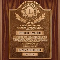 8-24 - Past President’s Plaque awarded to Lion Stephen Martin for his service as President in the year 2023-2024.