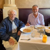 5-19-25 - Ristorante Rocca, Burlingame - Joe Farrah, left, and son Nick Farrah enjoying a good dinner.